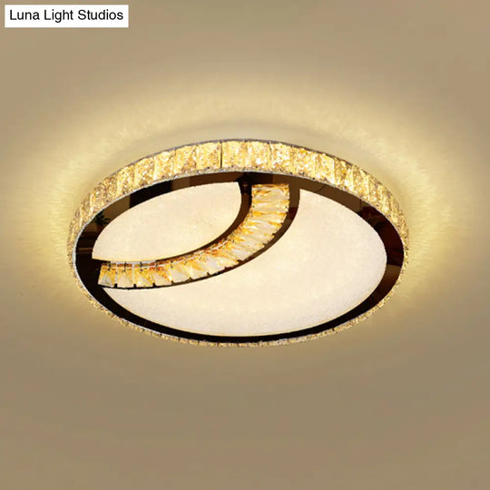 Minimalist Crystal Led Flush Mount Fixture With Stainless - Steel Geometric Design / Third Gear I