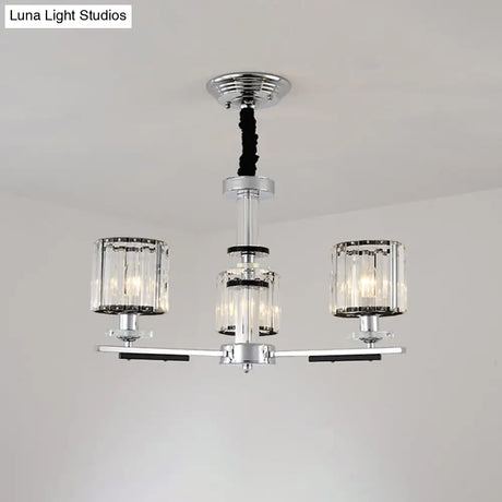 Minimalist Crystal Pendant Chandelier - 3 Heads Chrome Finish Dining Room Lighting