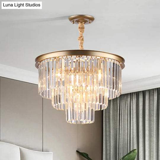 Minimalist Black/Gold Adjustable Crystal Pendant Chandelier - 6/9/15 Lights 19.5/23.5/31.5 Width