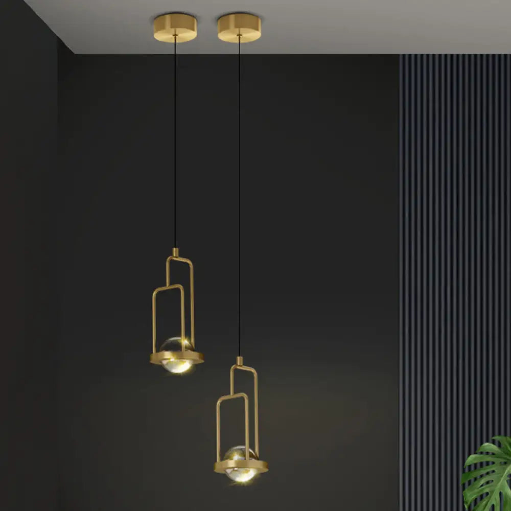 Minimalist Crystal Pendant Lamp With Gold Frame And Rectangle Design