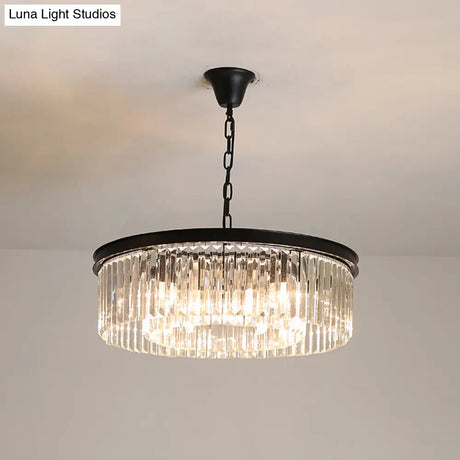 Minimalist Crystal Pendant Light Fixture - Black/Gold Round Design (4/12/16 Bulbs) For Restaurant
