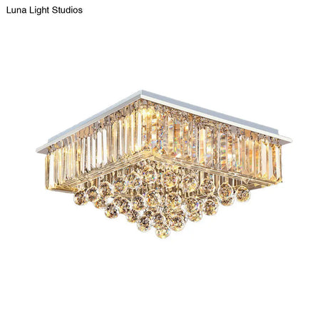 Minimalist Crystal Square Flush Mount Light - 5 - Head Chrome Ceiling Fixture