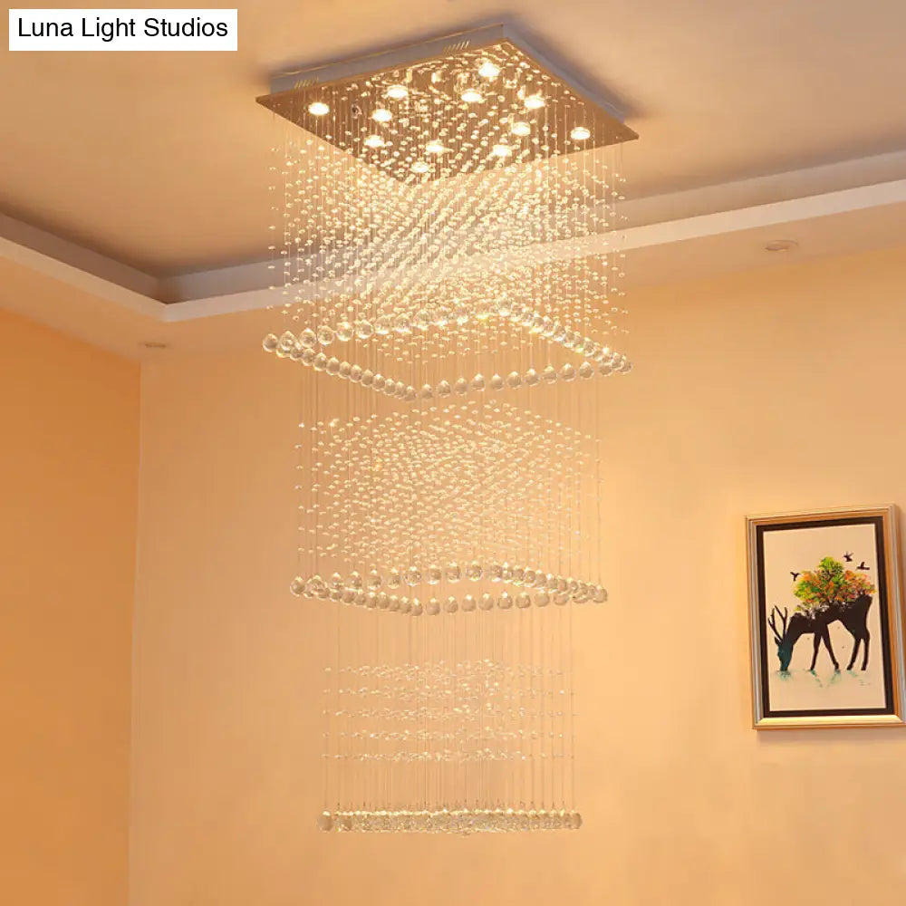 Silver Crystal Square Hanging Light - Minimalist Led Multi Lamp Pendant With 13 Bulbs For Stairs