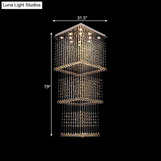 Silver Crystal Square Hanging Light - Minimalist Led Multi Lamp Pendant With 13 Bulbs For Stairs