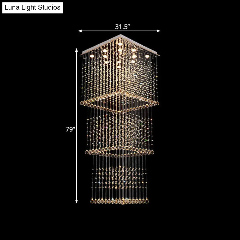 Minimalist Crystal Square Pendant Light With 13 Led Bulbs - Silver