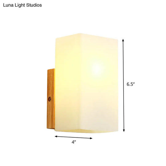 Minimalist Cube Wall Sconce With Opal Glass And Wood Detail