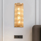 Minimalist Cylinder Wall Mount Crystal Rod Sconce - 4-Light Hallway Lighting In Gold