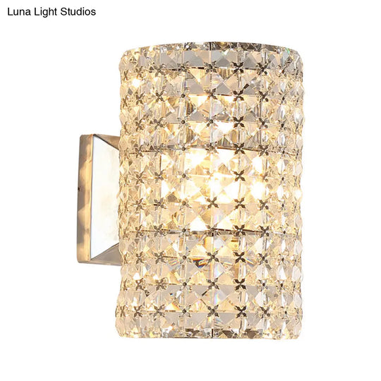 Minimalist Cylindrical Sconce Light Fixture With Clear Crystal Shade - Elegant Wall Lighting Idea