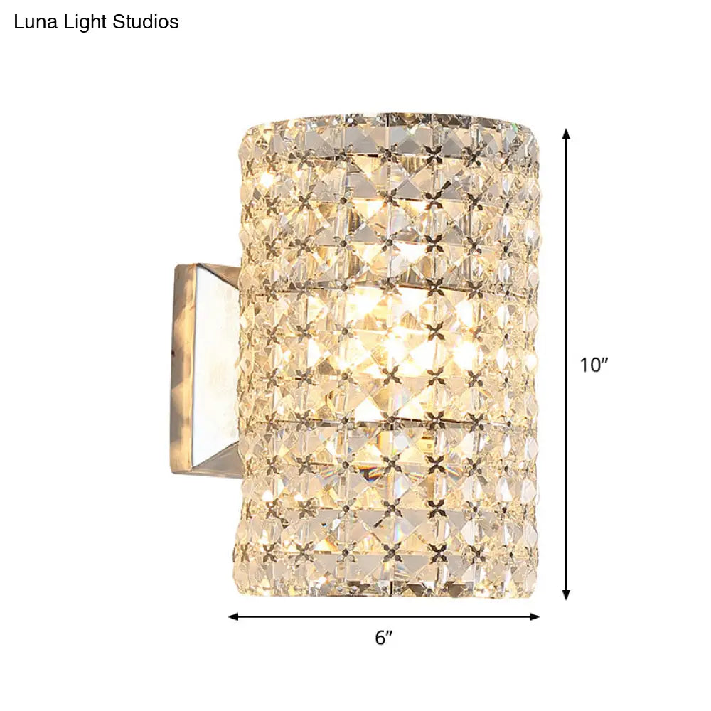 Minimalist Cylindrical Sconce Light Fixture With Clear Crystal Shade - Elegant Wall Lighting Idea