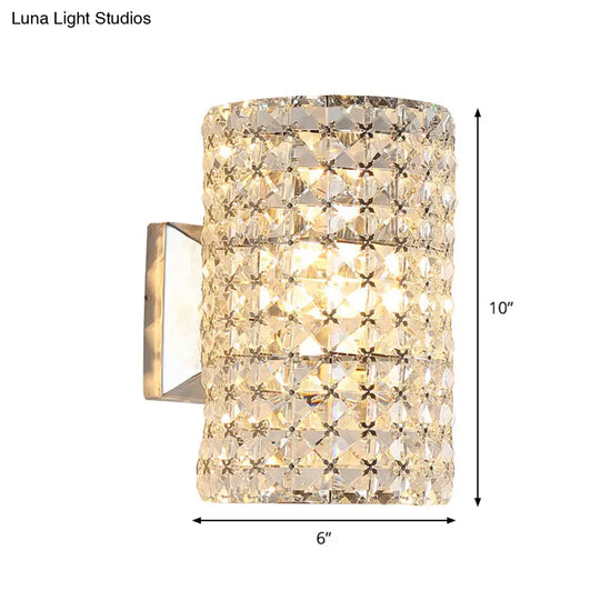 Minimalist Cylindrical Sconce Light Fixture With Clear Crystal Shade - Elegant Wall Lighting Idea