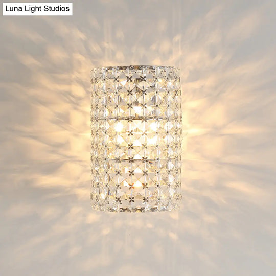 Minimalist Cylindrical Sconce Light Fixture With Clear Crystal Shade - Elegant Wall Lighting Idea
