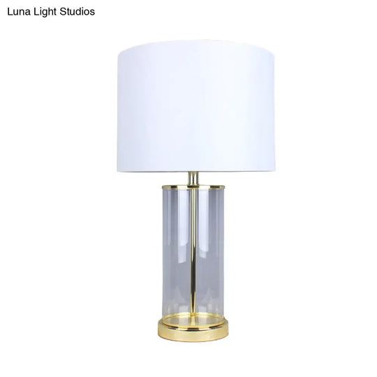 Minimalist Dining Room Table Lamp - White Desk Light With Fabric Drum Shade