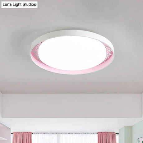 Minimalist Disc Ceiling Flush Led Lighting For Children’s Bedrooms - White/Green/Pink Colors