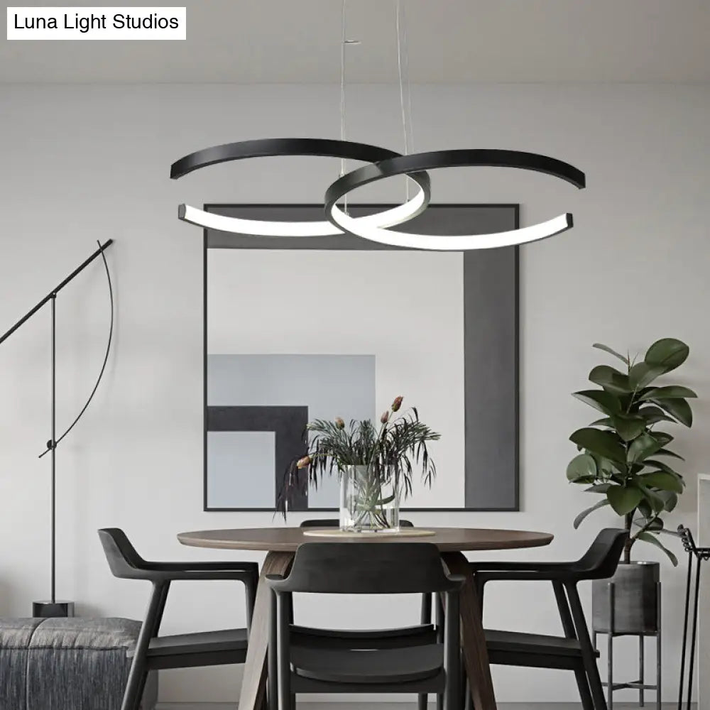 Minimalist Double C-Shape Metal Pendant Light – Black/White Led Chandelier Warm/White Black / White