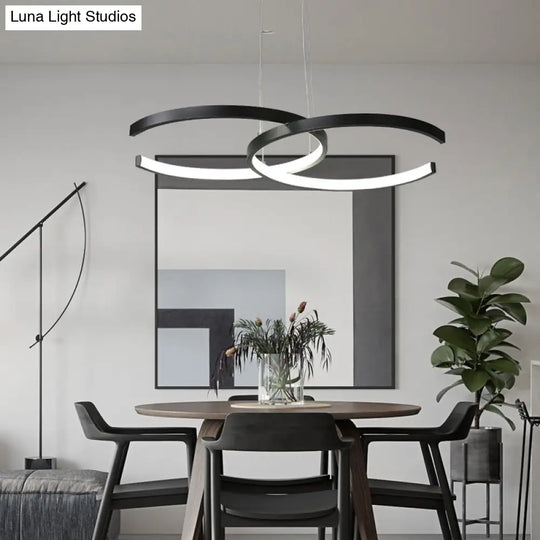 Minimalist Double C-Shape Metal Pendant Light – Black/White Led Chandelier Warm/White Black / White