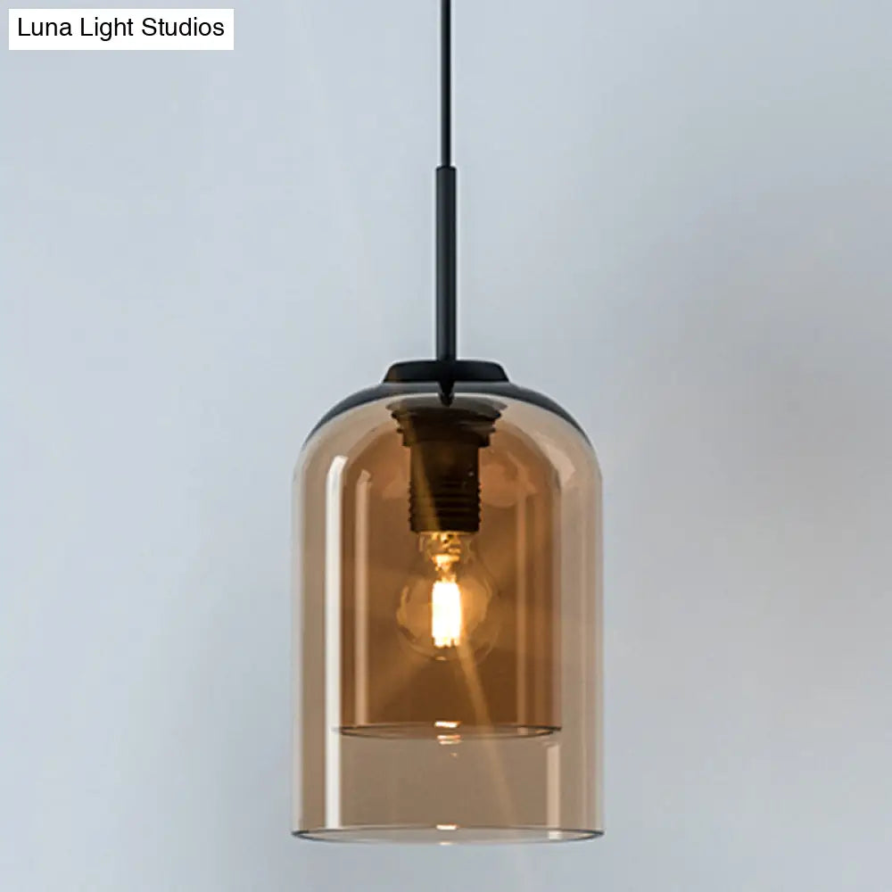 Minimalist Double Glasses Shade Pendant Light - Modern Ceiling For Aisles And Bedrooms Cognac