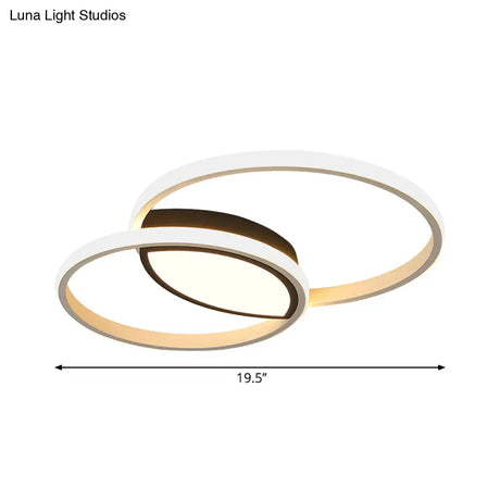 Minimalist Double Ring Led Flush Light In Black/White - 16’/19.5’ Warm/White Ceiling Fixture