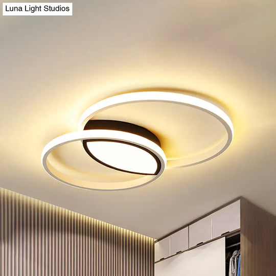 Minimalist Double Ring Led Flush Light In Black/White - 16’/19.5’ Warm/White Ceiling Fixture