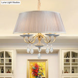 Minimalist Drum Fabric Pendant Chandelier With Crystal Droplets