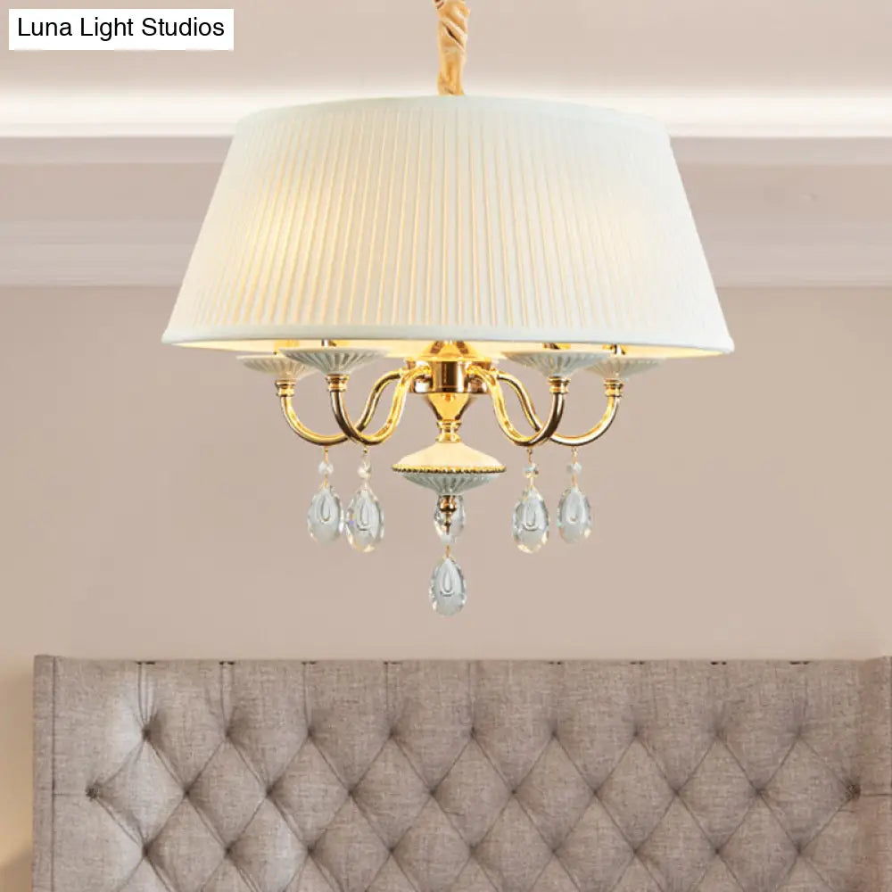 Minimalist Drum Fabric Pendant Chandelier With Crystal Droplets White