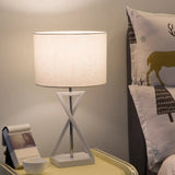 Minimalist Drum Nightstand Lamp With Hourglass Base - Single Bedside Table Light White / B