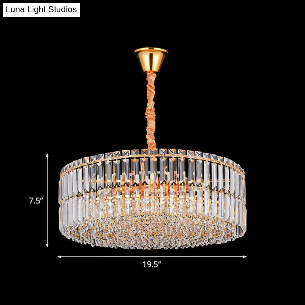 Minimalist Crystal Chandelier Pendant With Clear Layered Drum Shape