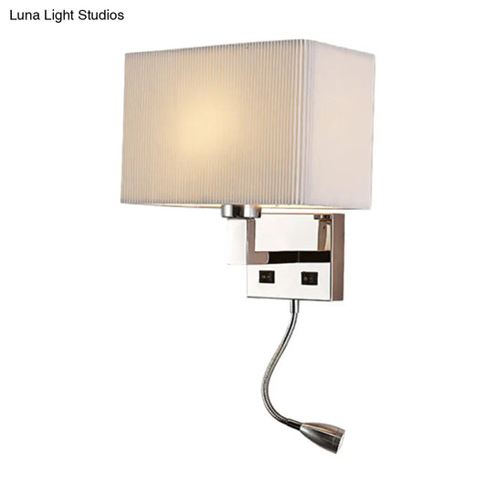 Minimalist Fabric Cuboid Wall Light Kit - 1-Light White/Beige Spotlight Sconce Lamp With Charging