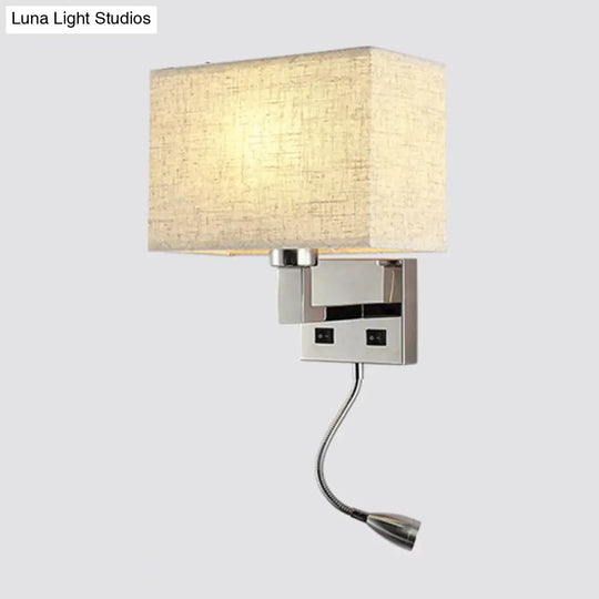 Minimalist Fabric Cuboid Wall Light Kit - 1-Light White/Beige Spotlight Sconce Lamp With Charging
