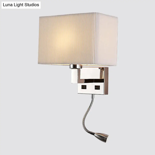 Minimalist Fabric Cuboid Wall Light Kit - 1-Light White/Beige Spotlight Sconce Lamp With Charging