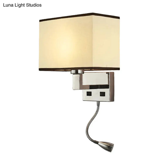 Minimalist Fabric Cuboid Wall Light Kit - 1-Light White/Beige Spotlight Sconce Lamp With Charging