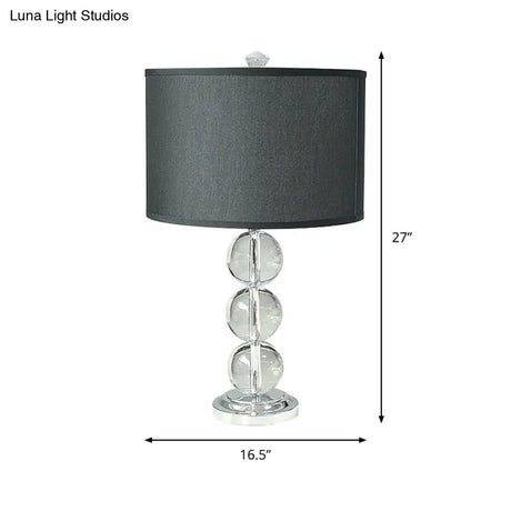 Minimalist Fabric Drum Nightstand Lamp With Crystal Accent - Black 1-Bulb Lighting