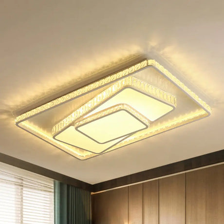 Minimalist Faceted Crystal White Ceiling Light Fixture - Led Flush Mount 19.5’/23.5’ W