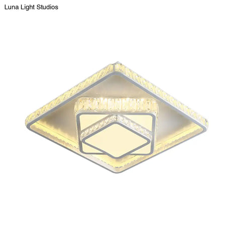 Minimalist Faceted Crystal White Ceiling Light Fixture - Led Flush Mount 19.5’/23.5’ W
