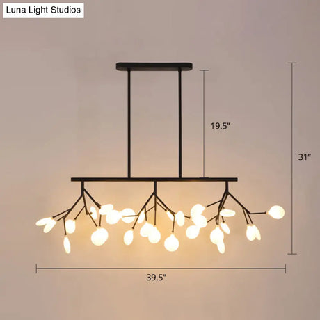 Minimalist Firefly Island Glass Lamp - 27-Bulb Suspended Lighting For Dining Room