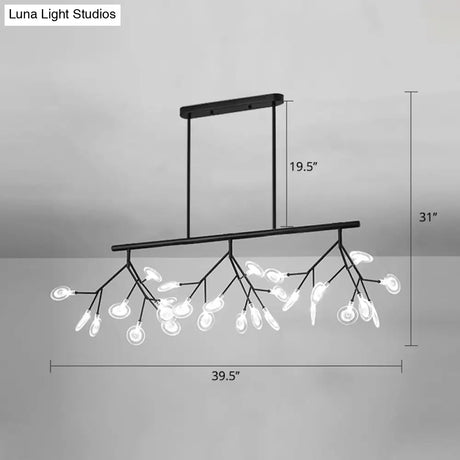 Minimalist Firefly Island Glass Lamp - 27-Bulb Suspended Lighting For Dining Room