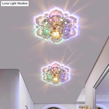 Minimalist Floral Led Crystal Surface Mount Ceiling Light For Hallway