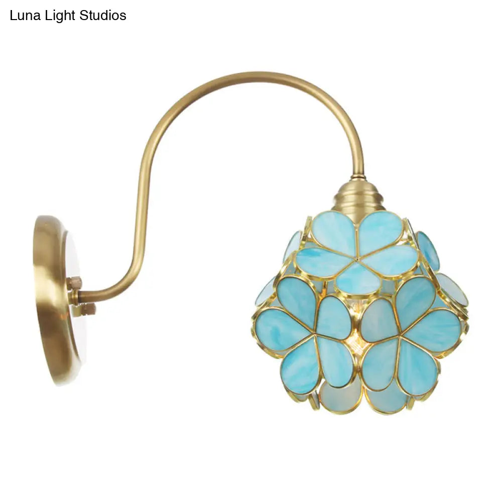 Minimalist Floral Metal Wall Sconce With Colorful Glass Shade For Living Room Lighting