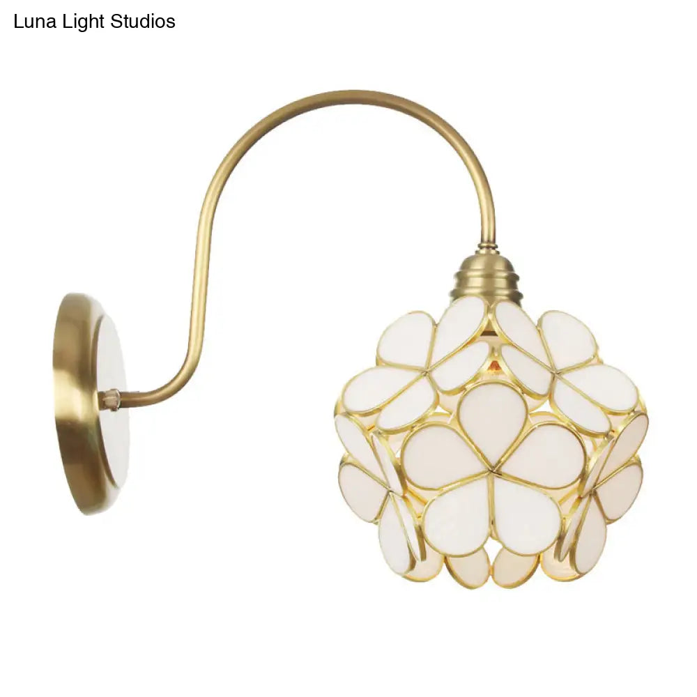 Minimalist Floral Metal Wall Sconce With Colorful Glass Shade For Living Room Lighting