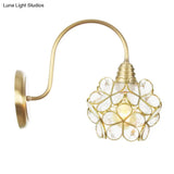 Minimalist Floral Metal Wall Sconce With Colorful Glass Shade For Living Room Lighting