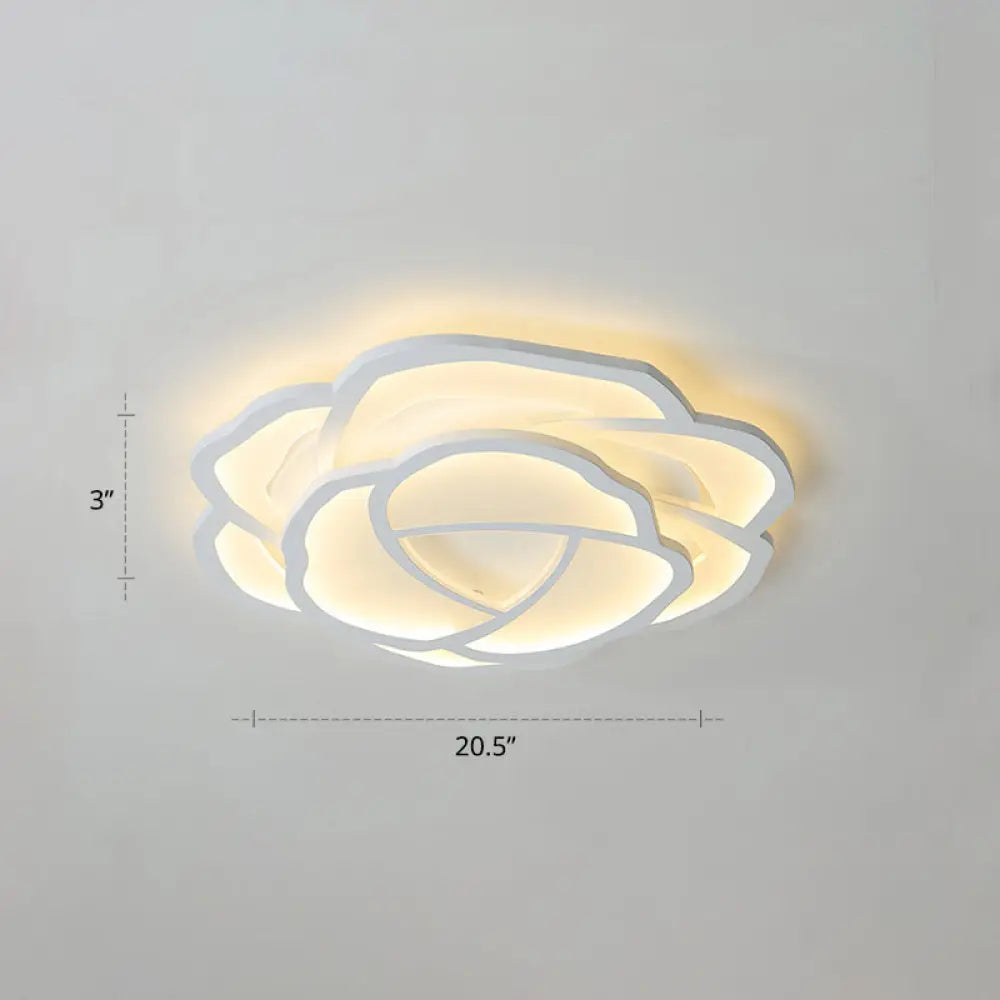 Minimalist Flushmount Led Ceiling Light For Bedroom - White Rose Acrylic Surface Mount / 20.5’