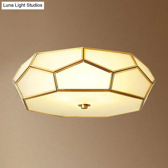 Minimalist Football Design Ceiling Light With Brass Finish Flush Mount Glass Fixture / 18