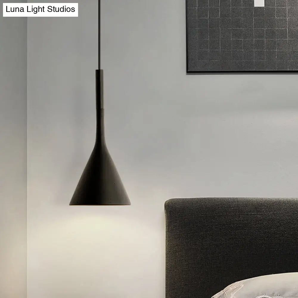 Minimalist Funnel Pendant Light In Red/Black/White Single Cement Hanging Fixture For Bedside Black