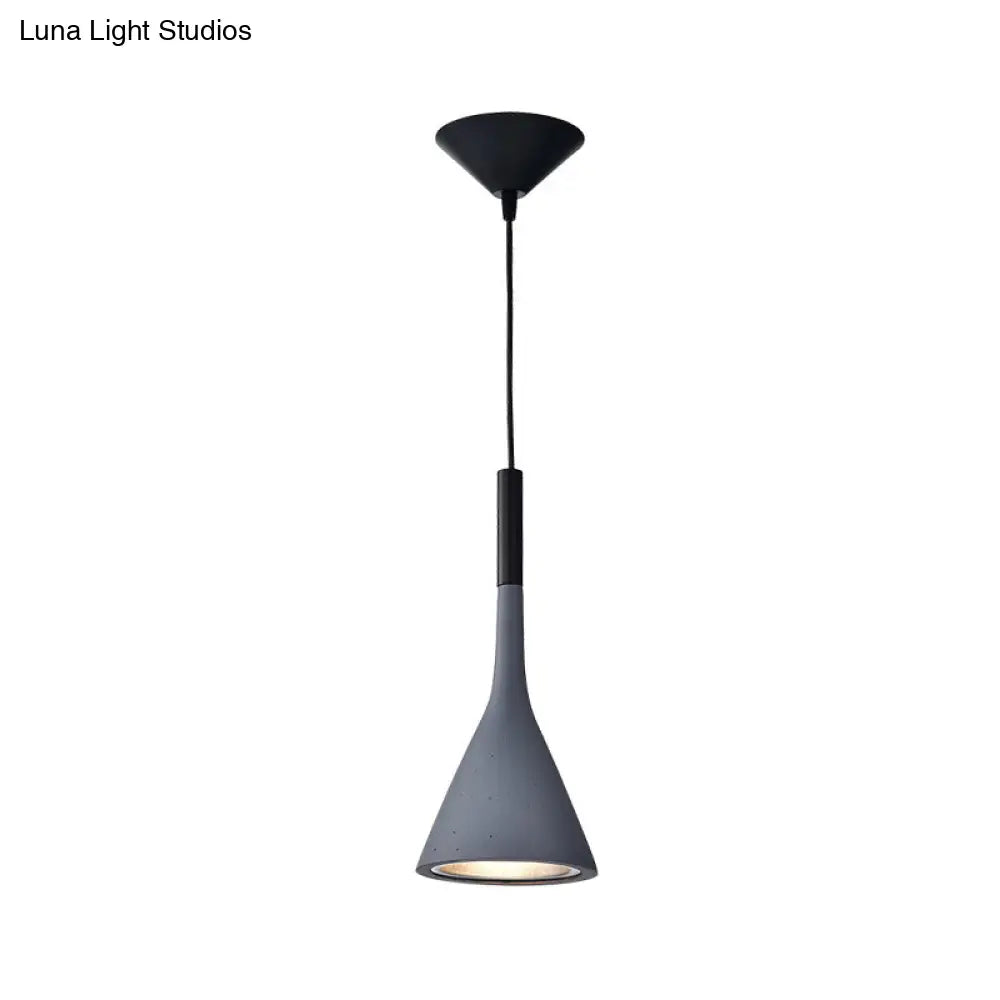 Minimalist Funnel Pendant Light In Red/Black/White Single Cement Hanging Fixture For Bedside