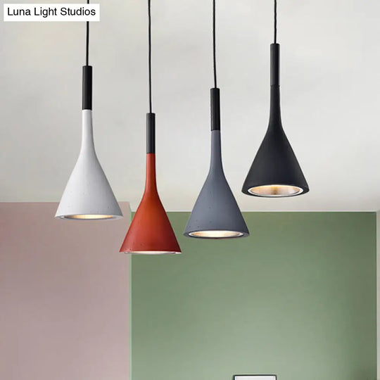 Minimalist Funnel Pendant Light In Red/Black/White Single Cement Hanging Fixture For Bedside Grey