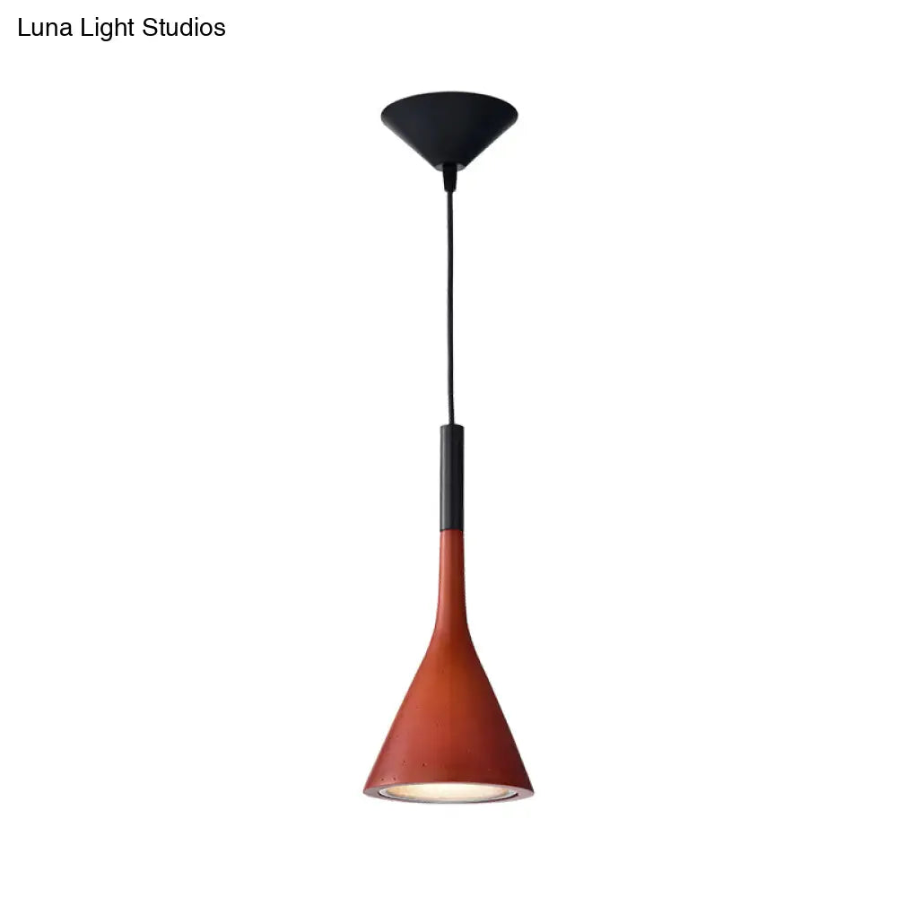 Minimalist Funnel Pendant Cement Light Fixture In Red/Black/White - Ideal For Bedside