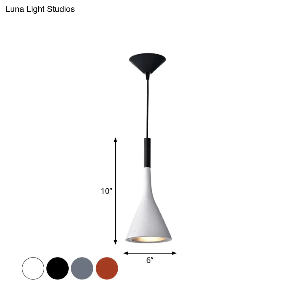 Minimalist Funnel Pendant Cement Light Fixture In Red/Black/White - Ideal For Bedside