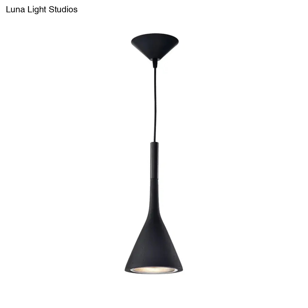 Minimalist Funnel Pendant Light In Red/Black/White Single Cement Hanging Fixture For Bedside