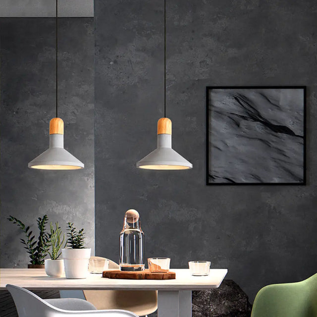 Minimalist Funnel Pendant Light In Grey - Cement Finish Perfect For Dining Room Includes 1 Bulb