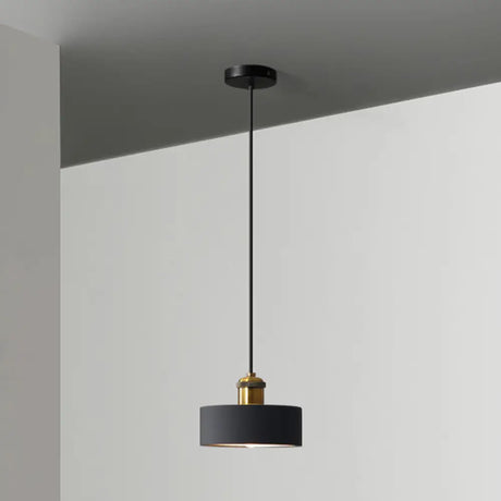 Minimalist Geometric Pendant Light - Single Resin-Cement Dining Room Suspension Fixture Black / Drum