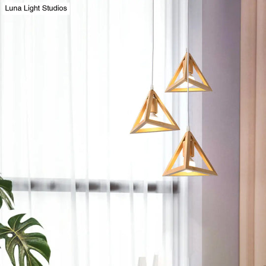 Minimalist Geometric Wood Ceiling Light With 3 Bulbs For Dining Rooms / Triangle Round